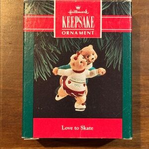 Hallmark Keepsake Christmas LOVE TO SKATE Ornament 1992 Ice Skater Bears